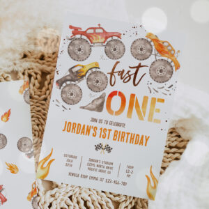 Monster Truck Boy Fast One 1st Birthday Party Invitation