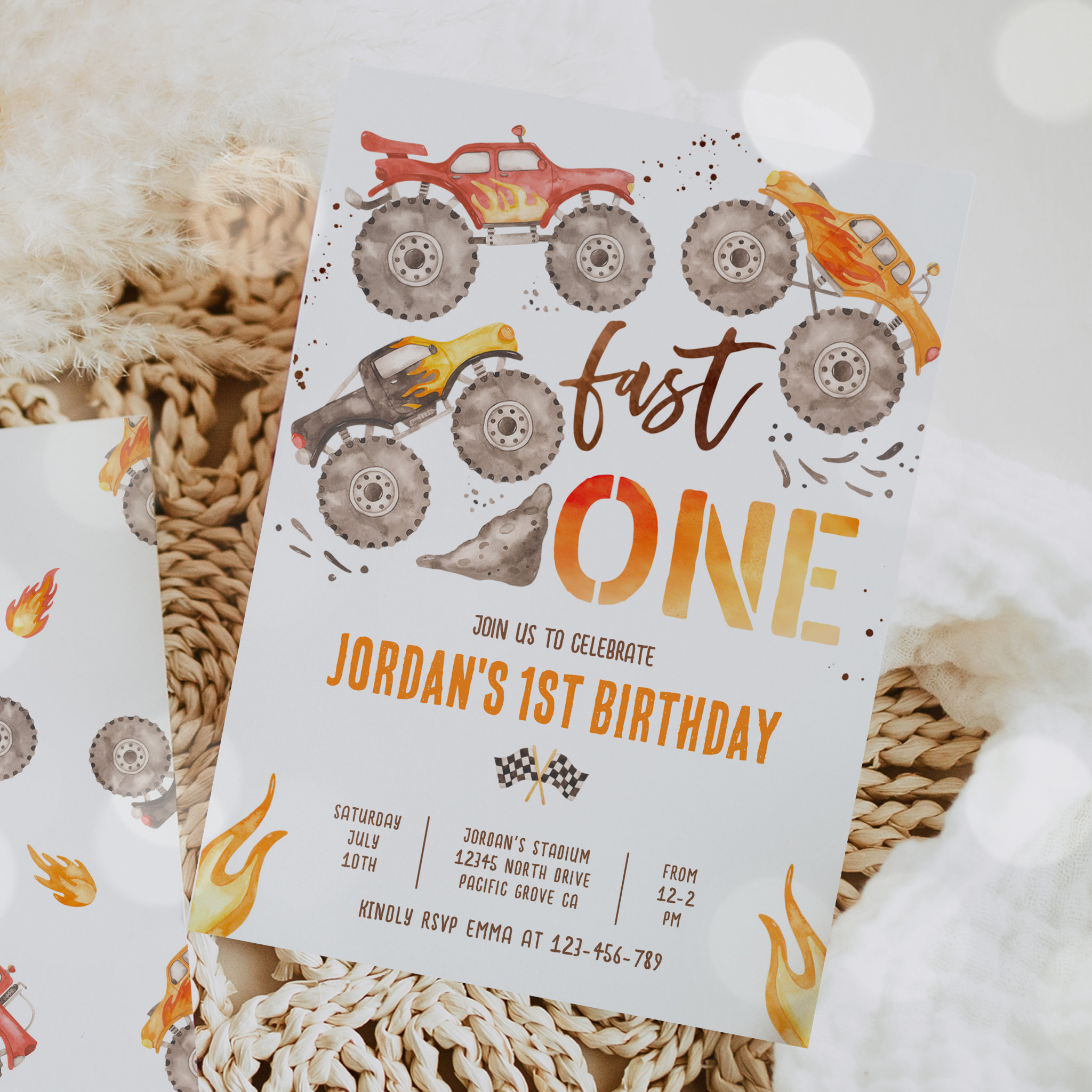 Monster Truck Boy Fast One 1st Birthday Party Invitation