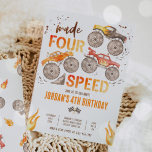 Monster Truck Boy Made Four Speed 4th Birthday Invitation