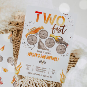 Monster Truck Boy Two Fast 2nd Birthday Party Invitation