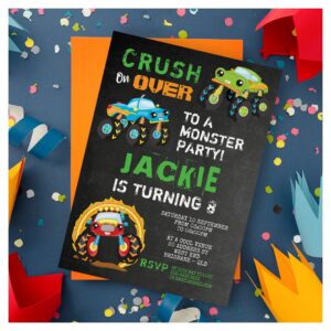 Monster Truck Kids Birthday Party Invitation