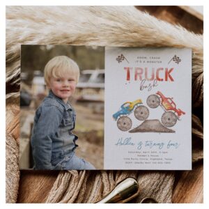 Monster Truck Photo Birthday Invitation