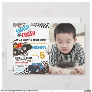 Monster Truck photo Birthday Party Invitation