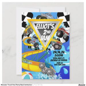 Monster Truck Pool Party Bash Invitation