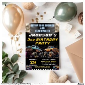 Monster Truck Rally Boys Birthday Party Invitation