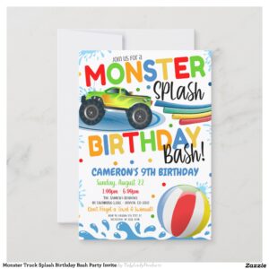 Monster Truck Splash Birthday Bash Party Invite
