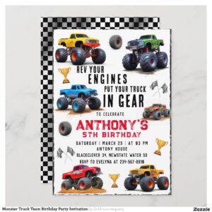 Monster Truck Team Birthday Party Invitation