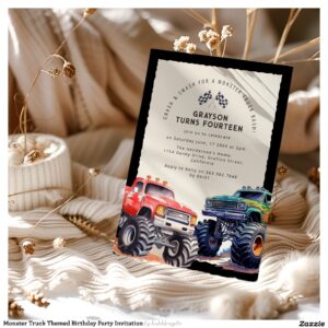 Monster Truck Themed Birthday Party Invitation
