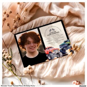 Monster Truck Themed Photo Birthday Party Invitation