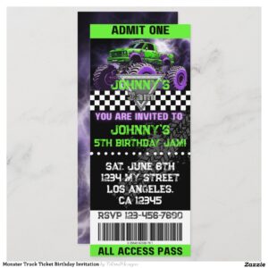 Monster Truck Ticket Birthday Invitation