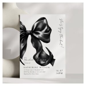 Moody Black White Bow Bridal Shower Invitation
