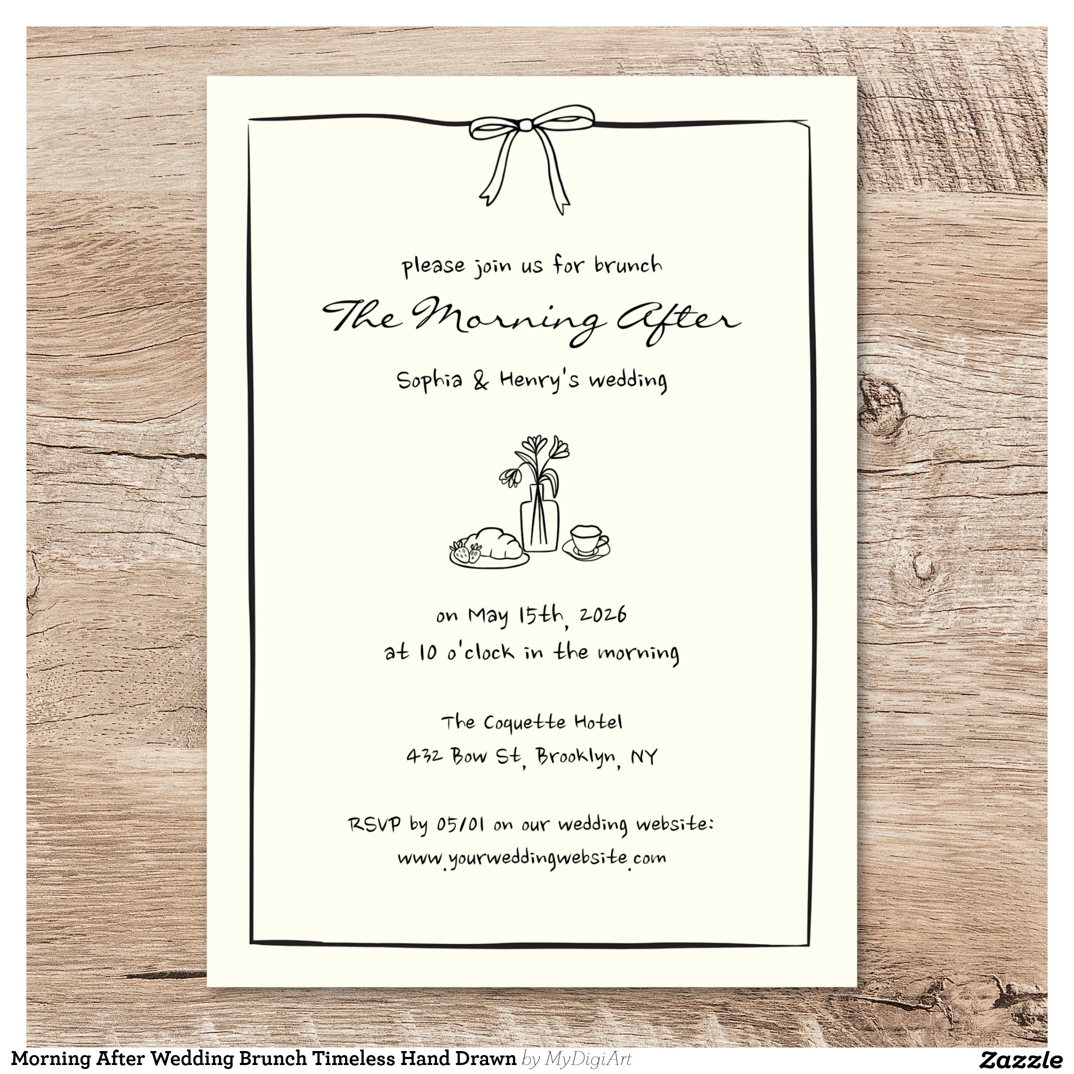 Morning After Wedding Brunch Timeless Hand Drawn Invitation