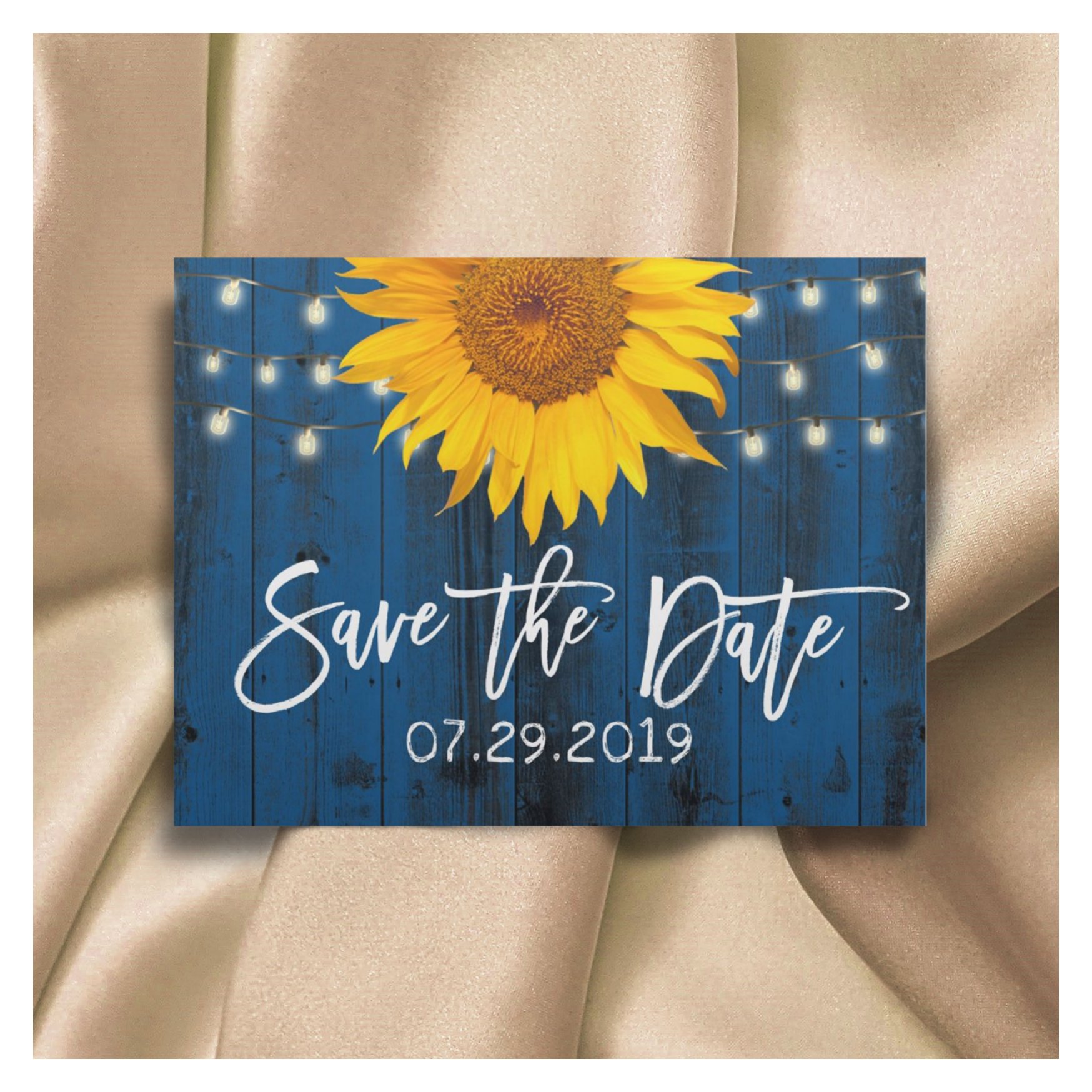 Navy Blue Rustic Sunflower Wedding Save the Date Announcement Postcard