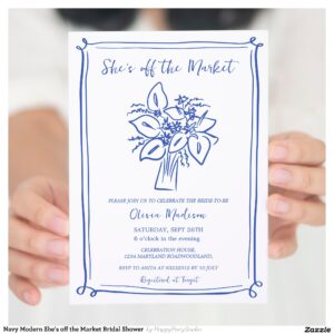 Navy Modern She's off the Market Bridal Shower Invitation