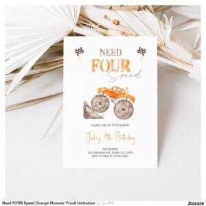 Need FOUR Speed Orange Monster Truck Invitation