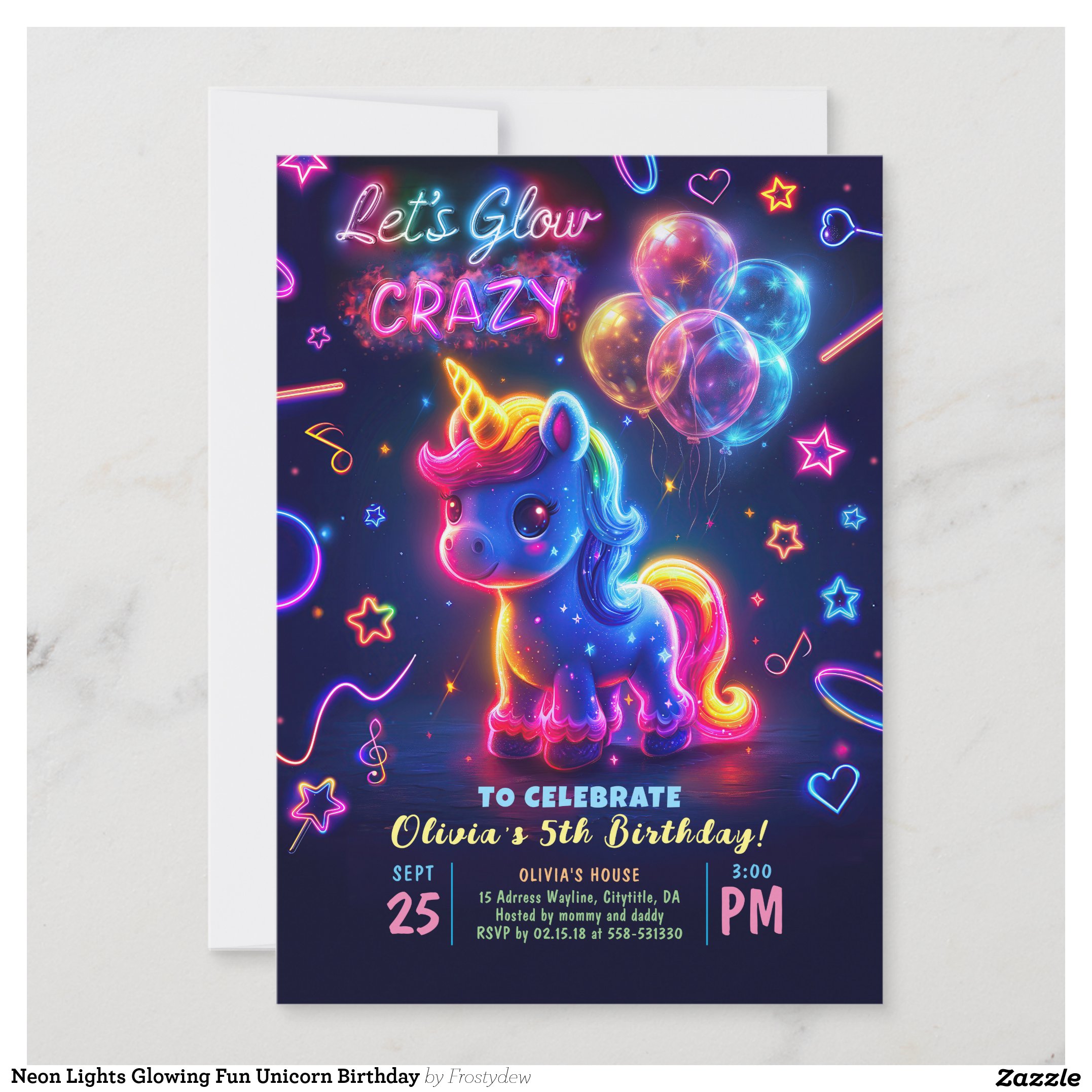 Neon Lights Glowing Fun Unicorn Birthday Invitation