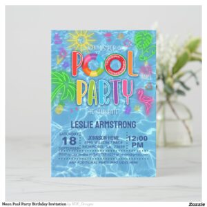 Neon Pool Party Birthday Invitation