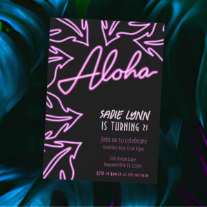 Neon Tropical Hawaiian 21st Birthday Invitation