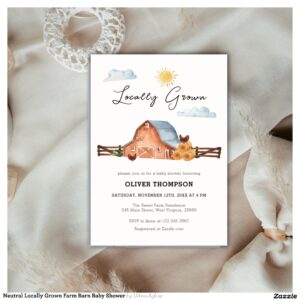Neutral Locally Grown Farm Barn Baby Shower Invitation
