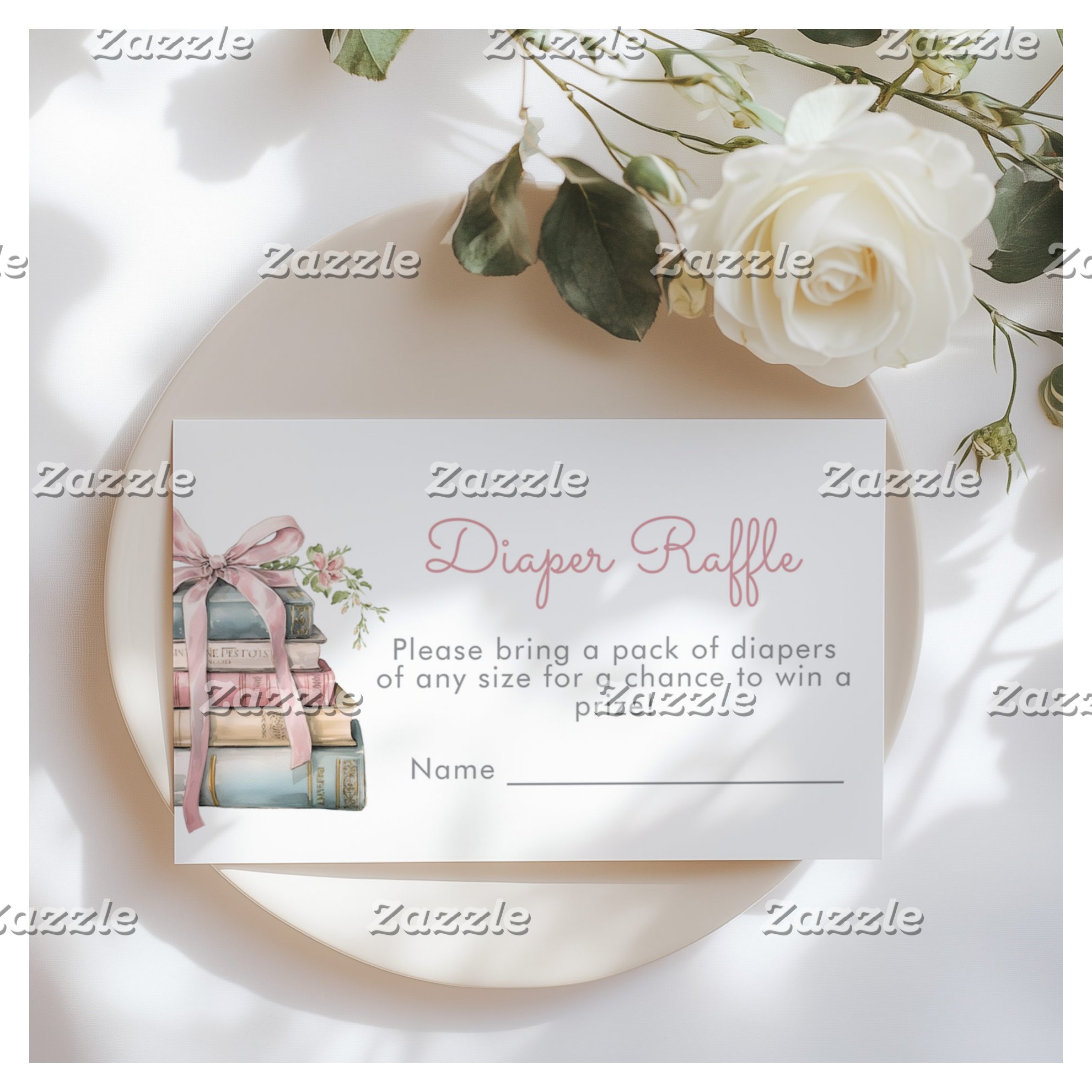 New Chapter Pink Bow Diaper raffle ticket Enclosure Card