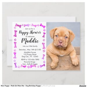 New Puppy - Pink Girl New Pet - Dog Birthday Puppy Invitation