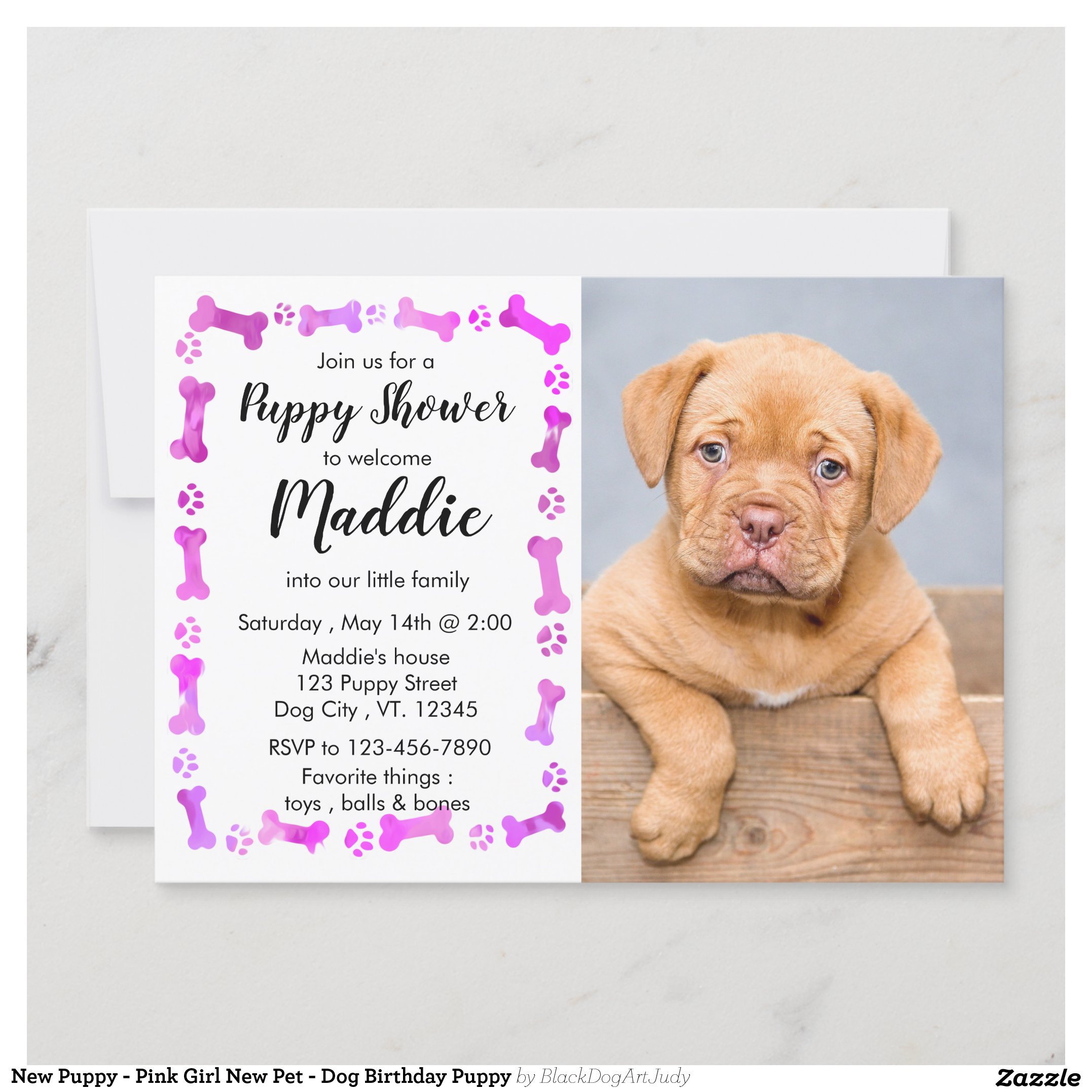 New Puppy - Pink Girl New Pet - Dog Birthday Puppy Invitation