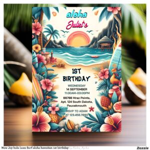 Now Joy hula Luau Surf aloha hawaiian 1st birthday Invitation