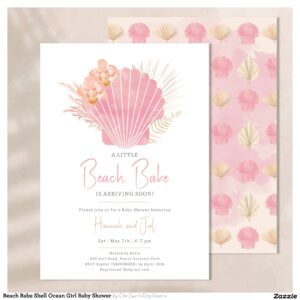 Ocean boho Sea Shell Pink Girl Baby Shower Invitation