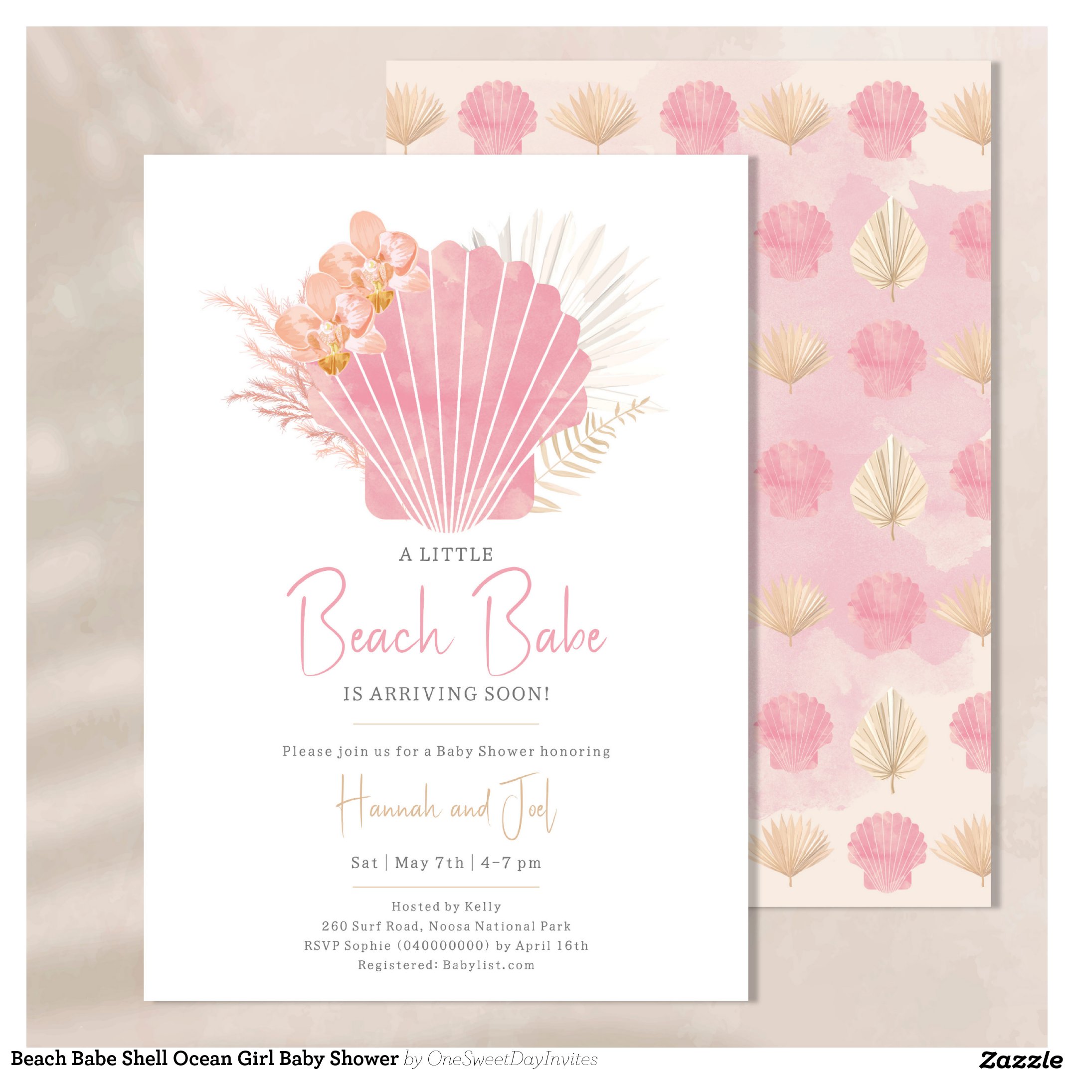 Ocean boho Sea Shell Pink Girl Baby Shower Invitation