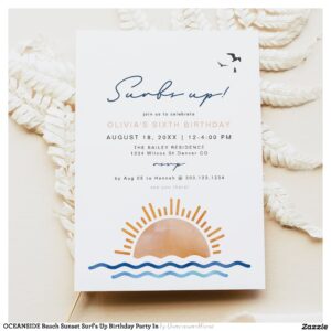 OCEANSIDE Beach Sunset Surf's Up Birthday Party In Invitation
