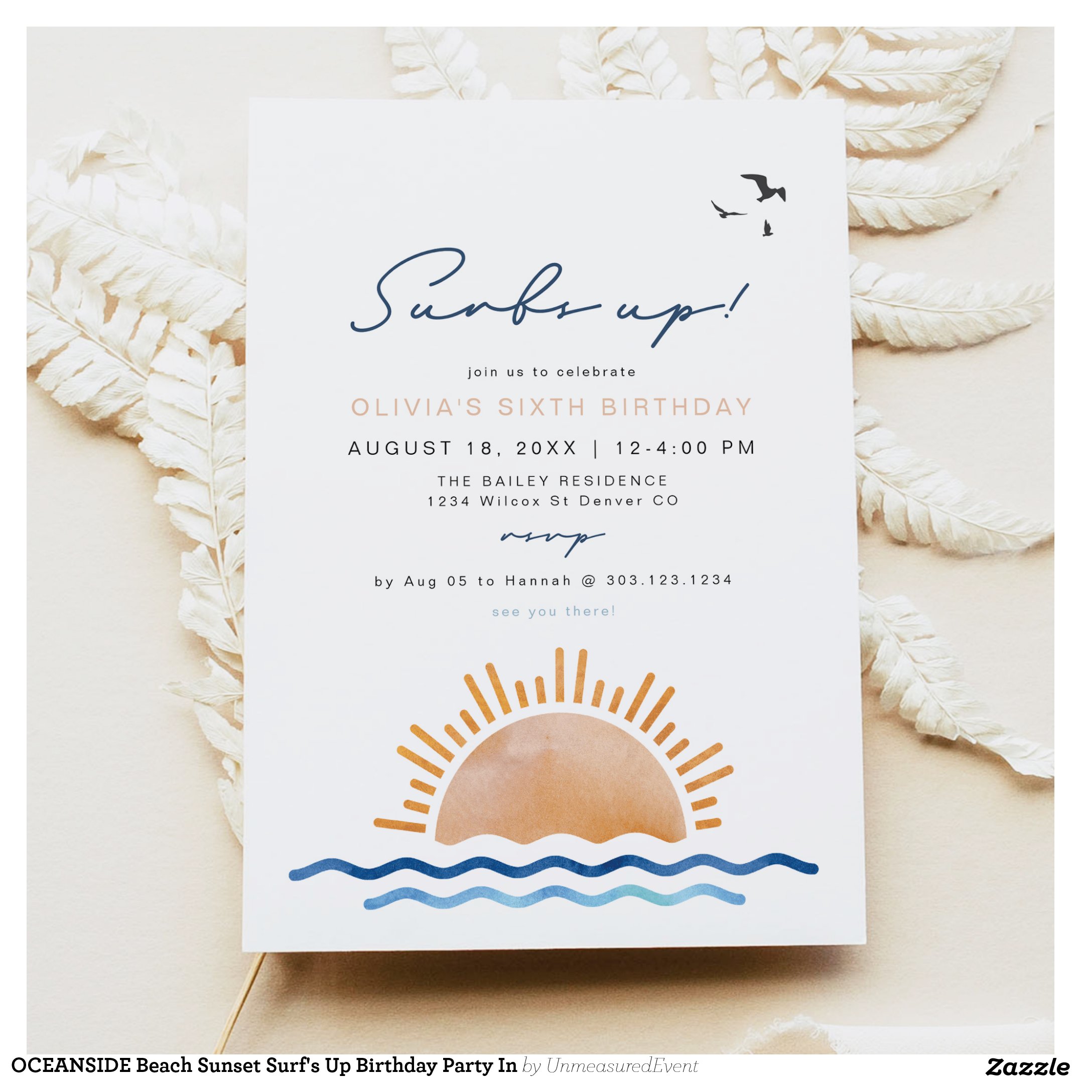 OCEANSIDE Beach Sunset Surf's Up Birthday Party In Invitation