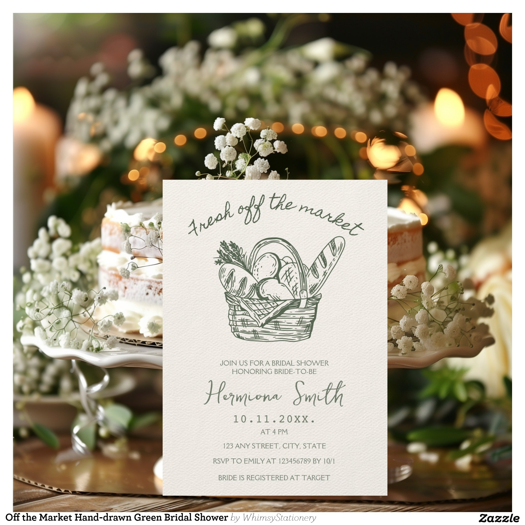 Off the Market Hand-drawn Green Bridal Shower Invitation
