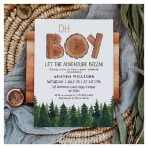 Oh Boy Rustic Watercolor Woodland Baby Shower Invitation