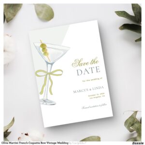 Olive Martini French Coquette Bow Vintage Wedding Save The Date