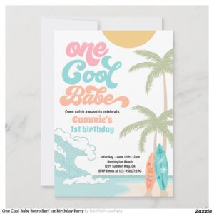 One Cool Babe Retro Surf 1st Birthday Party Invitation