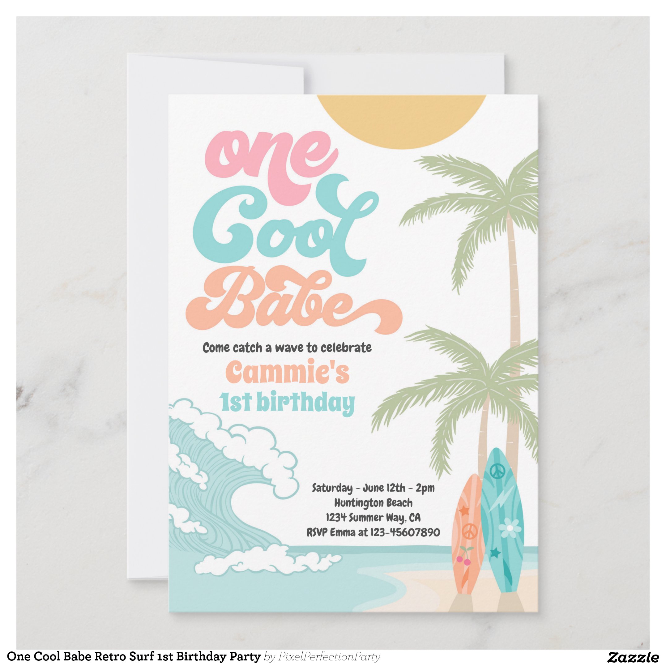 One Cool Babe Retro Surf 1st Birthday Party Invitation