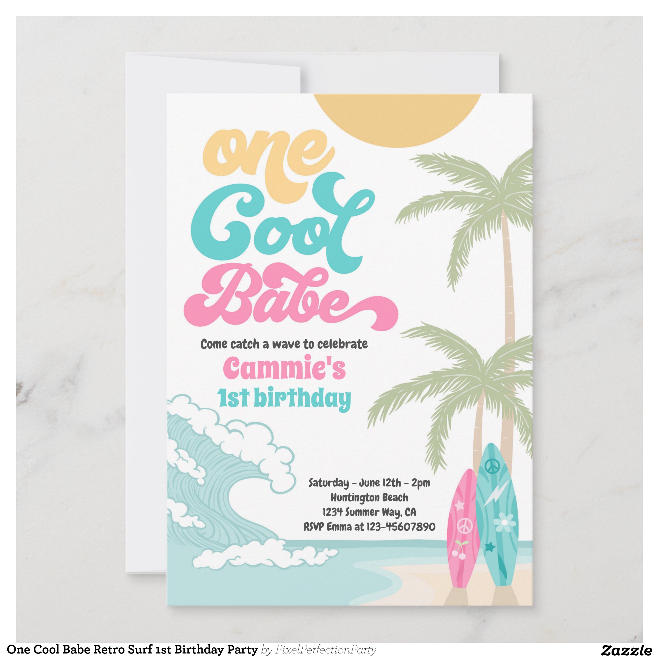 One Cool Babe Retro Surf 1st Birthday Party Invitation