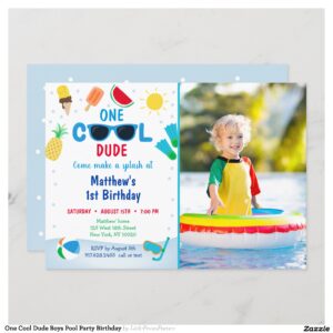 One Cool Dude Boys Pool Party Birthday Invitation