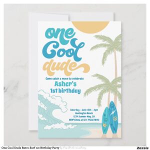 One Cool Dude Retro Surf 1st Birthday Party Invitation
