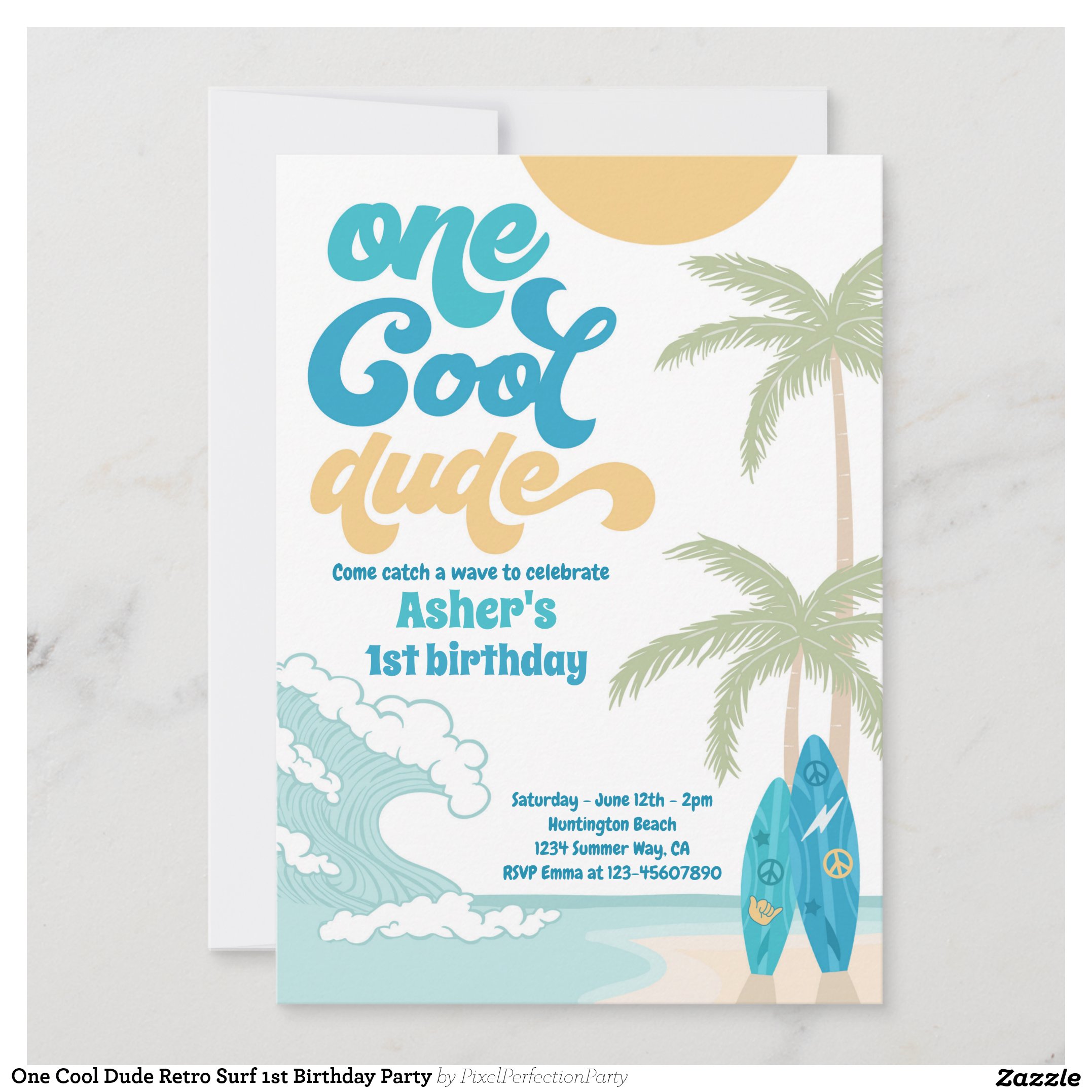 One Cool Dude Retro Surf 1st Birthday Party Invitation