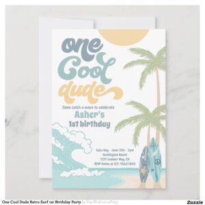 One Cool Dude Retro Surf 1st Birthday Party Invitation