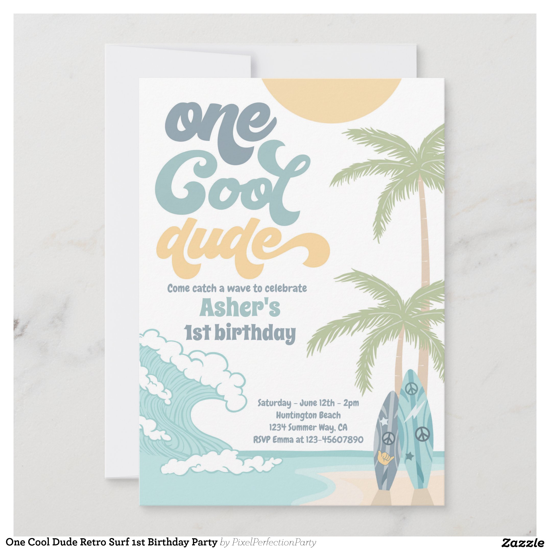 One Cool Dude Retro Surf 1st Birthday Party Invitation