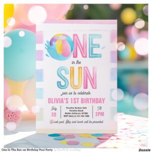 One In The Sun 1st Birthday Pool Party Invitation