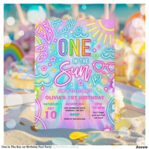 One In The Sun 1st Birthday Pool Party Invitation