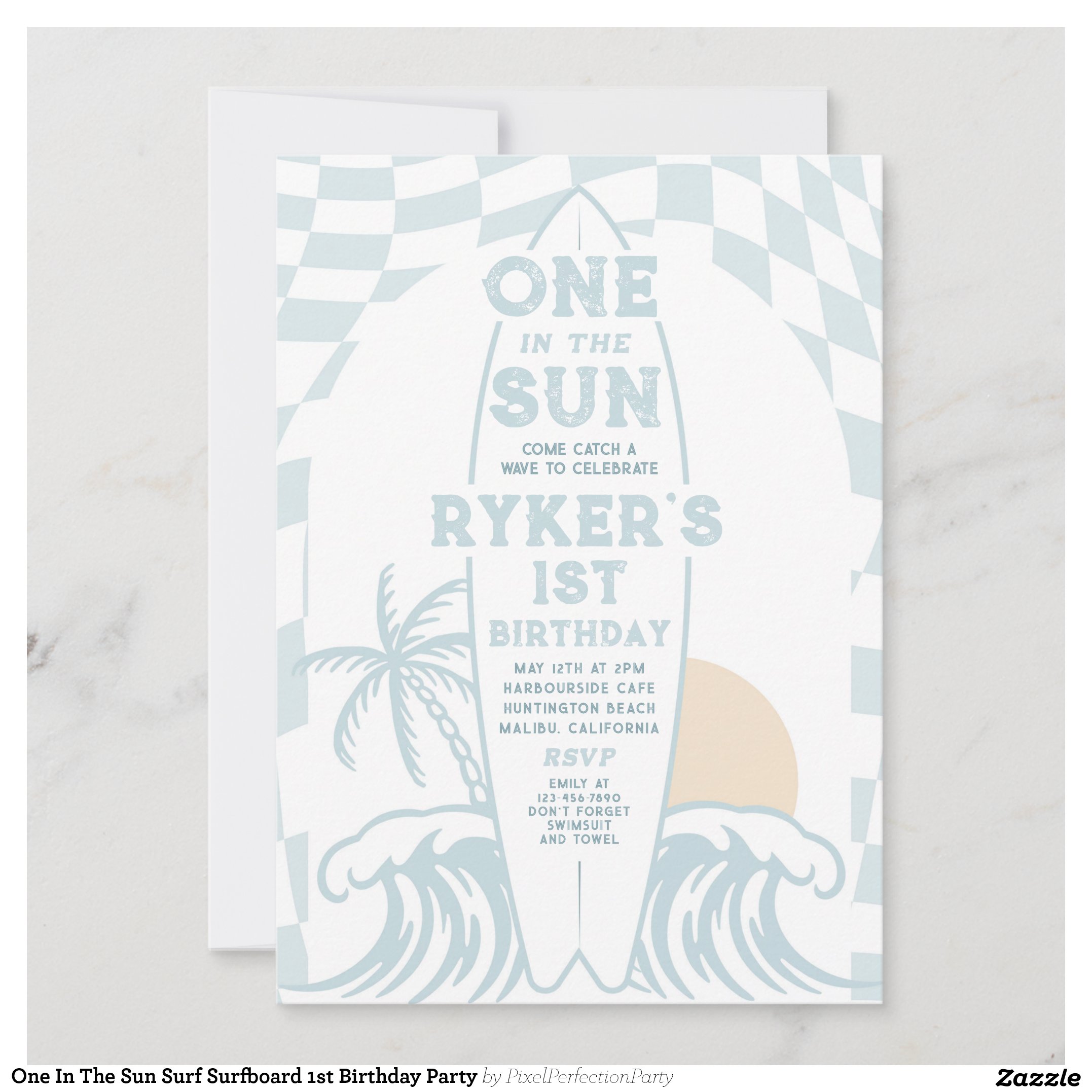 One In The Sun Surf Surfboard 1st Birthday Party Invitation