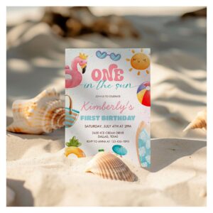 One In The Sun Tropical Beach 1st Birthday Party Invitation