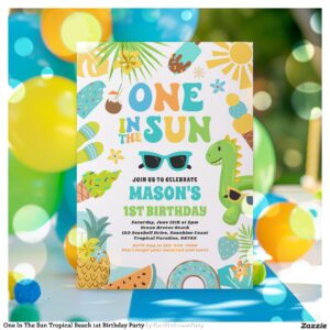One In The Sun Tropical Beach 1st Birthday Party Invitation