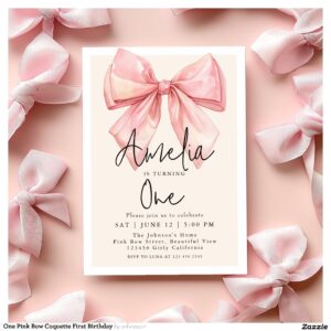 One Pink Bow Coquette First Birthday Invitation