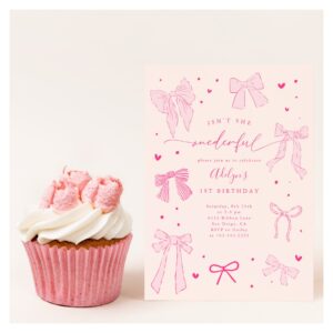ONEderful Coquette Bow Pink Birthday Party Invitation