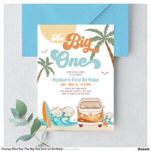 Orange Blue Boy The Big One Surf 1st Birthday Invitation
